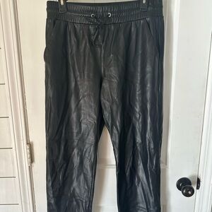 LOFT Black Faux Leather Jogger Pants with Drawstring